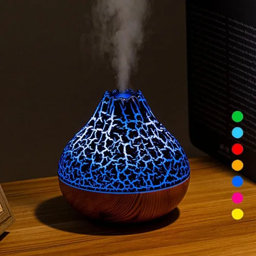 Mini humidificador con forma de volcán, humidificador de escritorio personal USB, 7 colores, súper silencioso para sala de oficina, dormitorio Negro