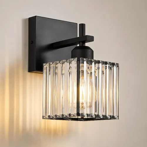 Aplique de pared moderno negro, luminaria interior cableada de 1 luz con casquillo de cerámica E26 para dormitorio, pasillo, sala de estar