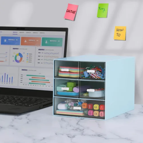 Miniatura 4 de Organizador de escritorio con 5 cajones, suministros de papelería de oficina rectangulares, cajones de escritorio, almacenamiento de maquillaje