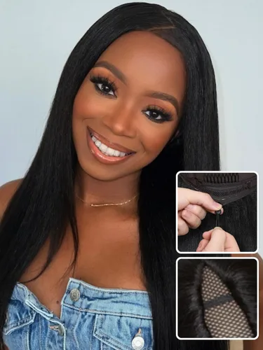 Miniatura 10 de Nadula Peluca Bob Recta Yaki Degradado Marrón Castaño con Cordón de Cabello Humano - Sin Pegamento Precortada 13X4 HD Pre Todo Peluca Frontal