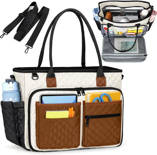 Miniatura 13 de RAINSMORE Bolsa de mano para profesores, bolsa de computadora portátil de 15.6 pulgadas para mujer, bolsas de trabajo, bolsa de enfermera, bolsa