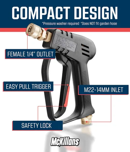 Miniatura 3 de McKillans® Pistola corta de lavado a presión con entrada de repuesto M22 - Manguera de agua de alta presión con acoplador de conector rápido de 1/4