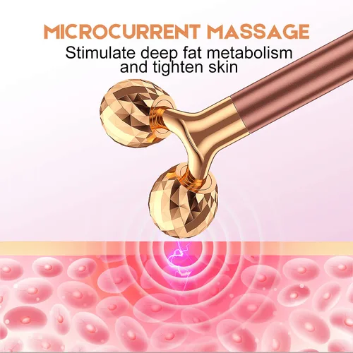 Miniatura 4 de Masajeador facial 2 en 1 Beauty Bar de pulso dorado de 24 quilates, rodillo 3D eléctrico y en forma de T, brazo ojo, nariz, cabeza, masajeador