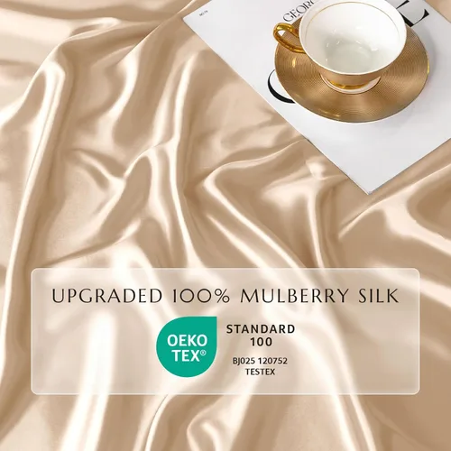 Miniatura 78 de THXSILK Juego de sábanas bajeras de 100% seda de morera, 3 piezas de seda 7A+, transpirable, suave, sábana bajera de 16 pulgadas de profundidad, 2