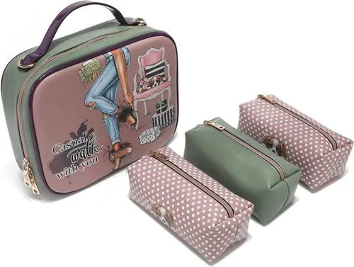 Miniatura 18 de Nicole Lee Juego de bolso cruzado de viaje con 3 bolsas de maquillaje con estampado de moda, organizador de artículos de tocador para mujer