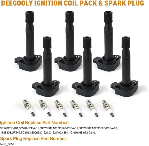 Miniatura 2 de Paquete de 6 bobinas de encendido UF242 y bujía de iridio IZFR5K11 compatible con Honda Accord Odyssey 3.0L 3.5L V6, Acura CL TL 3.2L V6 Reemplazar