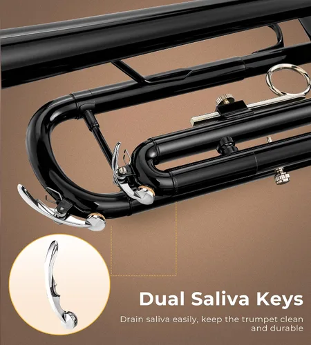 Miniatura 6 de Vangoa Bb Trompeta de latón estándar negro instrumento de trompeta para estudiantes, orquesta de banda escolar, adultos, niños, principiantes