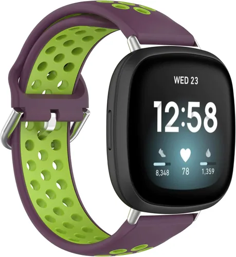 Miniatura 14 de BabyValley Correa compatible con Fitbit Versa 4/Versa 3/Sense Banda de silicona + conector de metal Correa de pulsera transpirable Correa de reloj