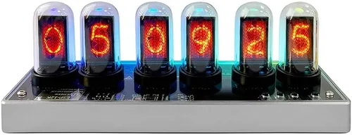 Reloj de tubo Nixie simulado con 6 dígitos LCD IPS, sincronización Wi-Fi, luz RGB, pantalla de fotos personalizada, base de aluminio, reloj de