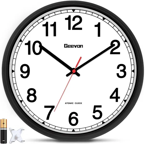 Geevon Reloj de pared atómico de 16 pulgadas, reloj analógico autoajustable con sincronización automática de tiempo, funciona con pilas, para la