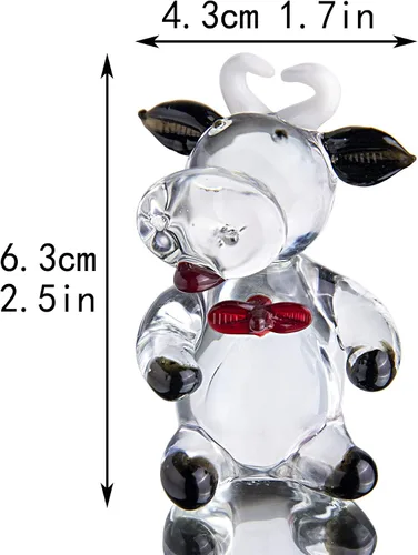 Miniatura 2 de QFkris - Figura coleccionable de vaca negra de vidrio soplado de 2.5 pulgadas Mini Statues, Handmade, Art Glass, Farm Animal DIY Craft Ornament