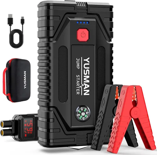 Arrancador, arrancador de coche de 7000 A, paquete de arranque de batería de 12 V, cargador portátil y cables de puente para todos los motores de