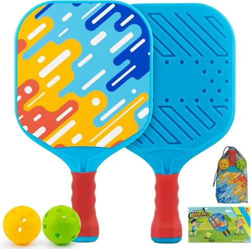 Outdoor Toys for Kids Pickleball Paddles - Outside Beach Yard Games Toy for Kid Ages 4-5-6-7-8-12 Year Old Boys & Girls Gifts, Balls Set of 2, Azul