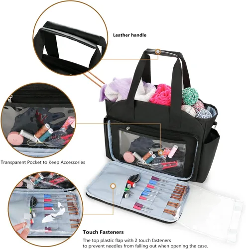 Miniatura 2 de Bolsa de tejer para almacenamiento de hilo - Organizador de almacenamiento de hilo, bolsa organizadora de ganchillo con ganchillos, esquís de hilo