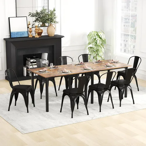 Miniatura 8 de Giantex Juego de 4 sillas de comedor de metal, sillas auxiliares apilables de cocina sin brazos con respaldo desmontable y asiento acolchado de piel