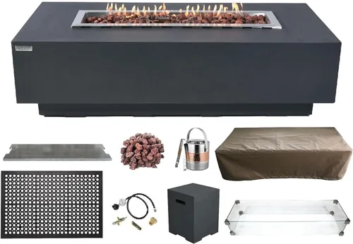 Miniatura 86 de Elementi+ Mesa de Fuego de Gas Colorado de Hormigón Fundido de 56" Rectangular, Hoguera al Aire Libre con Ignición Electrónica Incluye Cubierta