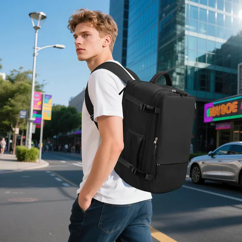 Miniatura 3 de Mochila de viaje Sinaliy para mujeres y hombres, Negro, Grande, Mochilas de viaje