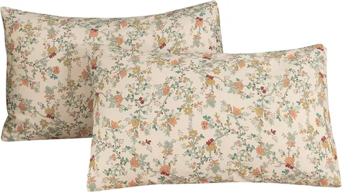 Miniatura 10 de ECOCOTT Floral Pillowcases Standard Size Set of 2, 100% Washed Cotton Pillow Cases with Envelope Closure, Beige Botanical Wildflower Printed Pillow