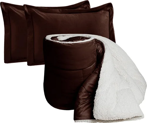 Elegant Comfort Juego de edredón sherpa ultra afelpado de 3 piezas, color sólido y reverso esponjoso, apto para todas las estaciones, peso pesado,