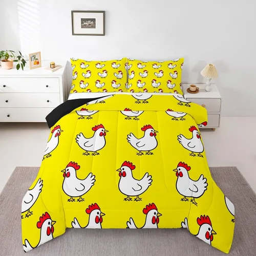 Miniatura 7 de Erosebridal Juego de ropa de cama a cuadros azul para niños, juego de cama individual con diseño de patos amarillos de dibujos animados, juego