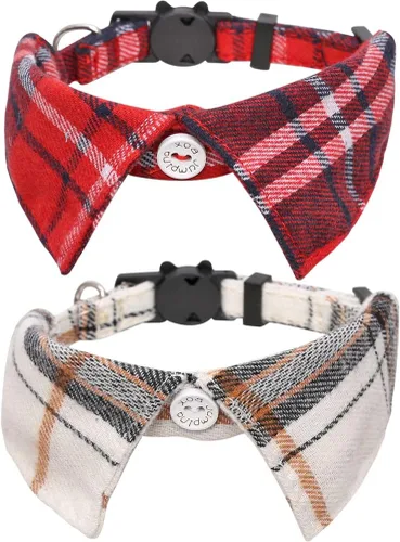 Miniatura 10 de Juego de 2 collares de gato con corbata de moño y campana para gatito ajustable de seguridad