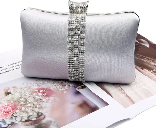 Miniatura 9 de DA BODAN Bolso de mano Jane de satén con diamantes de imitación para mujer para noche novia graduación fiesta bolso cruzado con cadena