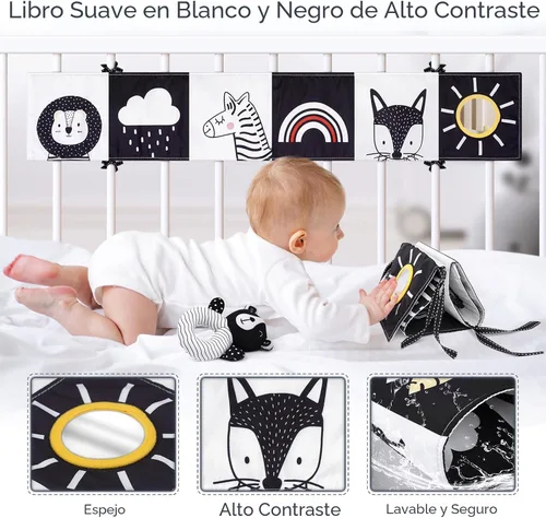 Miniatura 4 de Joyreal Juguetes sensoriales de alto contraste para recién nacidos, juguetes sensoriales para bebés en blanco y negro con juguetes para asiento