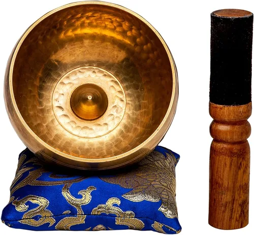 Miniatura 10 de Ohm Store juego de tazón tibetano con mazo y almohadón para meditación, hecho a mano en Nepal