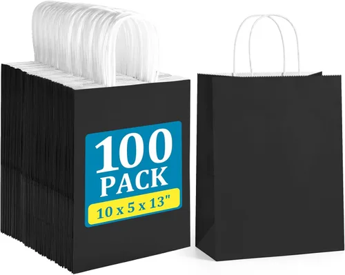 Miniatura 6 de BagDream Bolsas de papel de 10 x 5 x 13 pulgadas, 100 bolsas de regalo de papel kraft blancas con asas a granel, para compras, mercancía, venta al