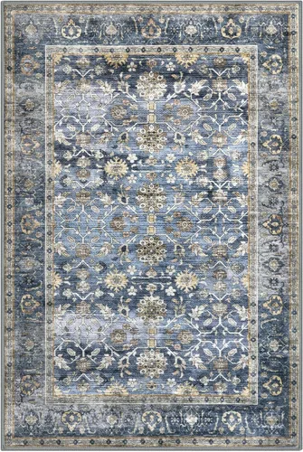 Miniatura 8 de KUTA Alfombras vintage de 2 x 3 pies para entrada, antideslizantes, lavables, tapete para puerta de interior con estampado floral, azul, gris, Azul