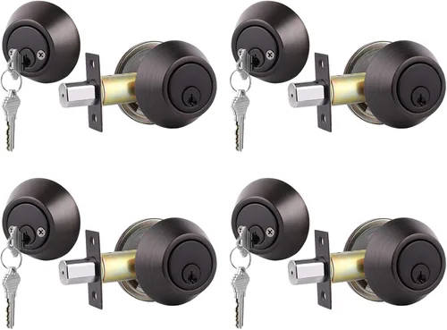 Miniatura 10 de Juegos de 2 cerraduras de puerta con cerrojos de cilindro doble con igual llave de Gobrico, cerraduras de puerta de níquel satinado con llave