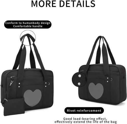 Miniatura 6 de Bolso japonés con ventana en forma de corazón versátil como bolso de hombro para computadora portátil