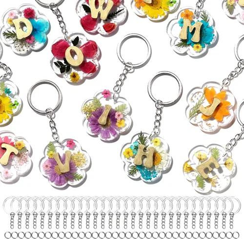 Miniatura 9 de LET'S RESIN Moldes de resina para llavero de silicona con agujero, 27 cavidades de flores, alfabeto, resina UV, kit de moldes para principiantes