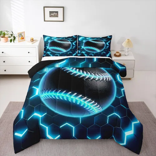 Miniatura 28 de Erosebridal Juego de edredón de béisbol tamaño individual, juegos de ropa de cama deportiva para niños, edredones y juegos de ropa de cama de nido