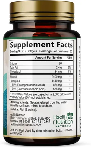 Miniatura 9 de Suplementos de aceite de pescado Omega 3 – 2400 mg de aceite de pescado por porción – Omega-3 de triple fuerza con ácidos grasos EPA y DHA – Apoyo