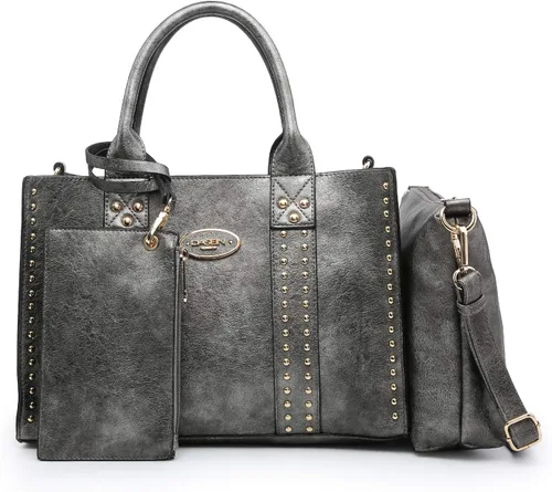 Miniatura 14 de Dasein - Bolsos y carteras de mano para mujer, set de bolso tipo bandolera con asa superior, 3 piezas Beige monograma