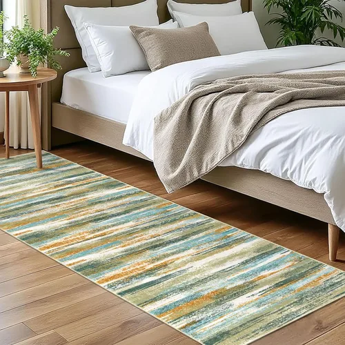 Miniatura 112 de Lansny Alfombra moderna abstracta de 2 x 5 pies, color negro, gris, blanco, lavable, alfombra de entrada para cocina, alfombra antideslizante suave