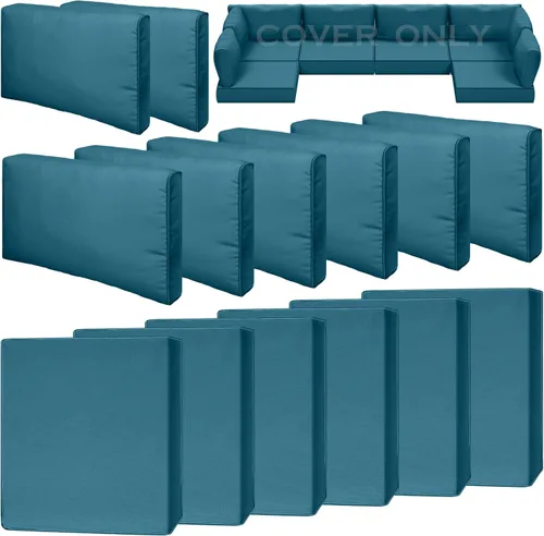 Miniatura 13 de Juego de 9 piezas de fundas impermeables para cojines de patio al aire libre, juego de reemplazo para muebles de sofá seccional de ratán entretejido