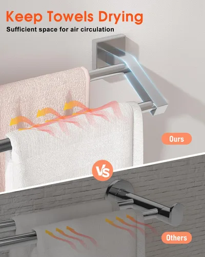 Miniatura 6 de Alise Toalleros dobles de baño, toalleros para baño, soporte de pared de 16 pulgadas, resistente acero inoxidable SUS304, toallero para toallas