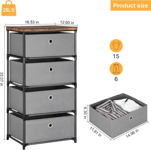 Miniatura 2 de HAITRAL Organizador de Cajones para Ropa, Cofre de Almacenamiento de Tela - Unidad Organizadora de Almacenamiento de 4 Cajones para Armario, Cómoda