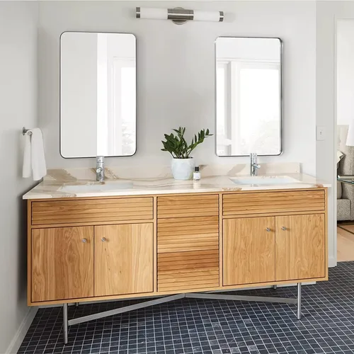 Miniatura 2 de ANDY STAR Espejo de baño cromado de 30 x 48 pulgadas, espejo de pared grande para baño, espejo rectangular redondeado en marco de metal de acero
