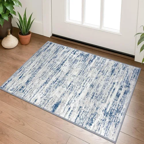 Miniatura 69 de Lansny Alfombra moderna abstracta de 2 x 5 pies, color negro, gris, blanco, lavable, alfombra de entrada para cocina, alfombra antideslizante suave
