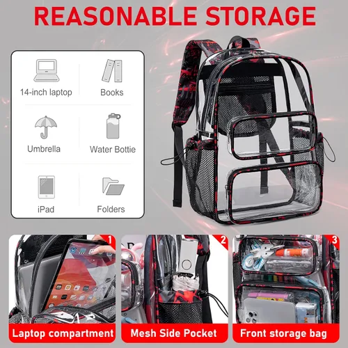 Miniatura 76 de CAMTOP Mochila transparente resistente y transparente para estudiantes, escuela, trabajo, festival, viajes, deportes, Beige, Mediana, Camtop Mochila