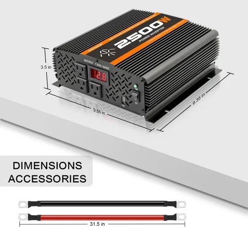 Miniatura 2 de inversor de potencia de 2500 vatios para automóvil, de 12 V a 110 V / 120 V, inversor de más de 2000 vatios para vehículos RV, camiones semi