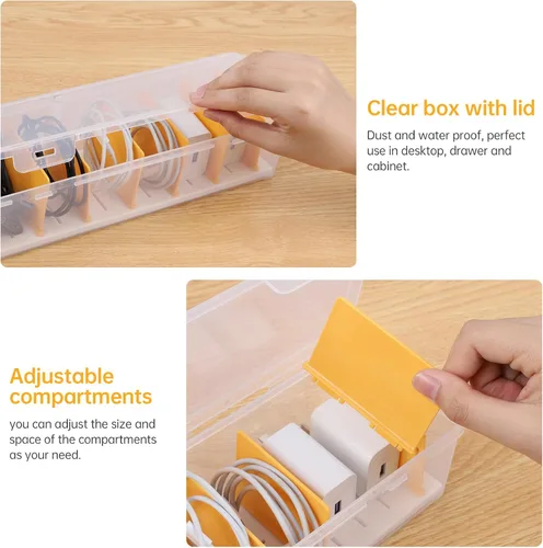 Miniatura 2 de PAVSTINE Caja organizadora de cables transparente con tapa, organizador de almacenamiento de cable de carga de plástico, organizadores de escritorio