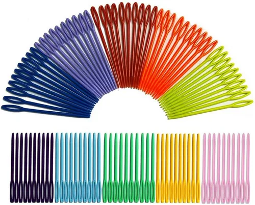 Miniatura 2 de iFergoo - 200 agujas de coser de plástico, agujas coloridas de ojos grandes de 3.5 pulgadas y agujas de aprendizaje de seguridad para niños de 2.75