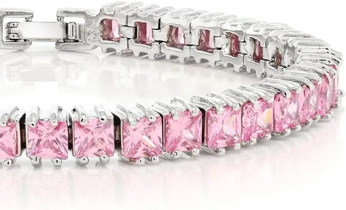 Miniatura 20 de Gem Stone King Pulsera de tenis clásica de circonita cúbica de corte princesa para mujer