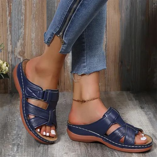 Miniatura 104 de Ladmiple Sandalias ortopédicas florales de moda 2023 con soporte de arco, zapatillas romanas casuales con puntera abierta