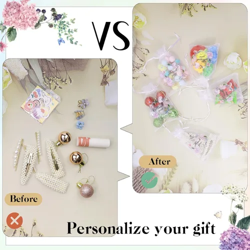 Miniatura 4 de 100 bolsas de organza transparente, pequeñas bolsas de malla floral con cordón a granel, bolsa de regalo para dulces, bolsa de regalo para baby