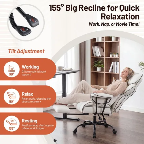 Miniatura 4 de Furniliving Silla de Oficina Grande y Alta 400lbs, Silla de Escritorio Ejecutiva de Oficina Asiento Ancho, Reclinable Ajustable, Soporte Lumbar